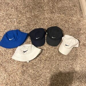 5 Nike toddler one size hats - 2 bucket hats, 3 baseball hats